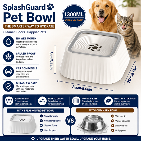SplashGuard Pet Bowl: Dry Floors & Easy Hydration - Mud Free Pets